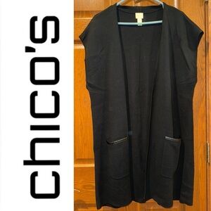 EUC Chico’s Size 4 Sleeveless Open Front Black Tunic Cardigan